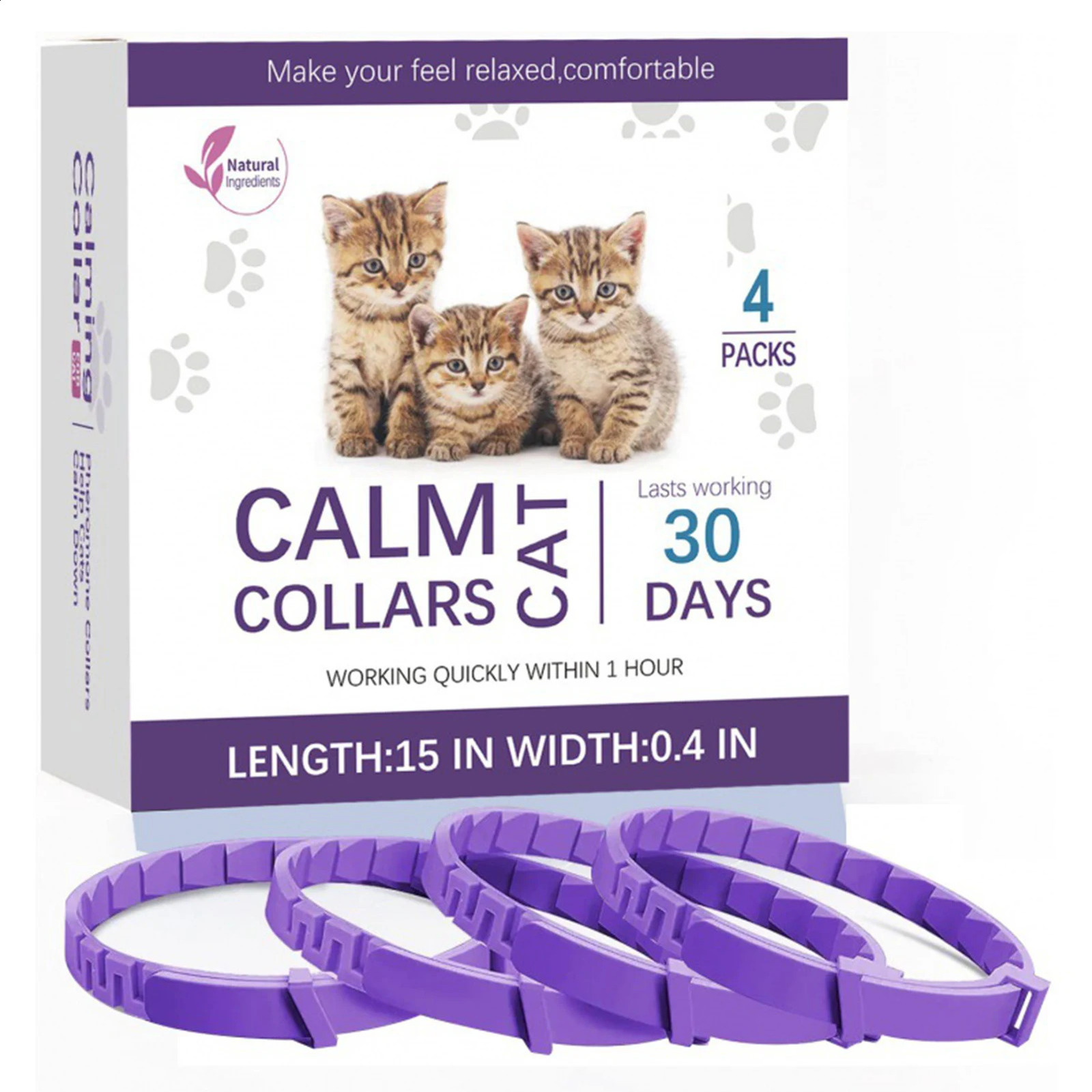 4pcs Calming Collar for Cats Relieve Stress and Anxiety Calming Collar dium Large Small Kitten 241227
