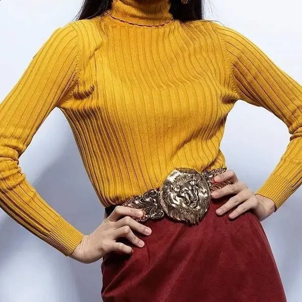 Belts for Womens Fashion Golden Big Lion Elastic Snap Waist Girl Metal Wide Belt Closure belt 241227