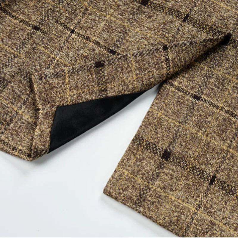 Autumn and Winter Male Cotton Long Sleeve Suit Jacket Black Blue Yellow Fashion Men Business Plaid Coat Slim Fit Dress 241227