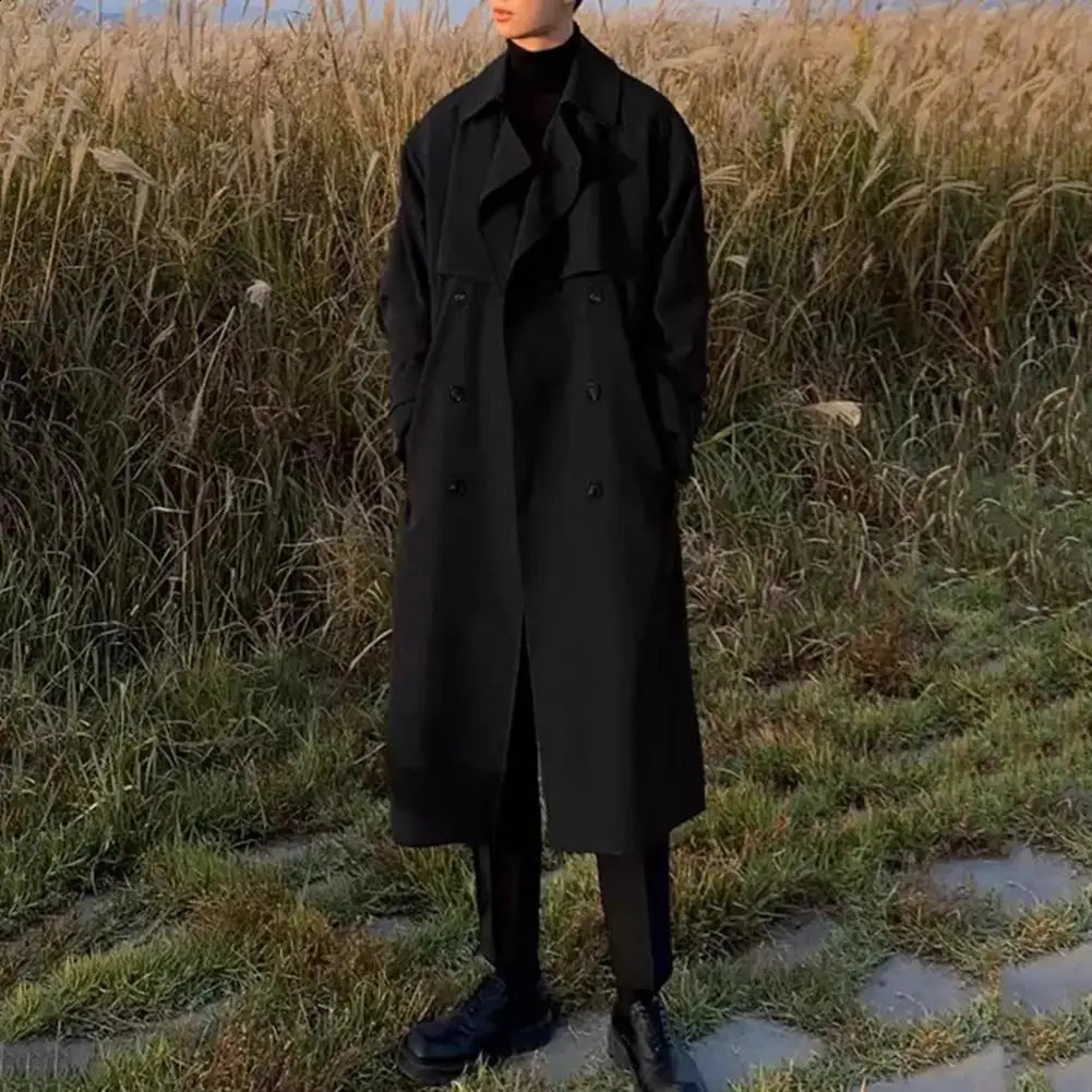 Trench Coat Outerwear Mens 2024 Spring And Autumn HighGrade OvertheKnee Fashion Black Loose MidLength 241220