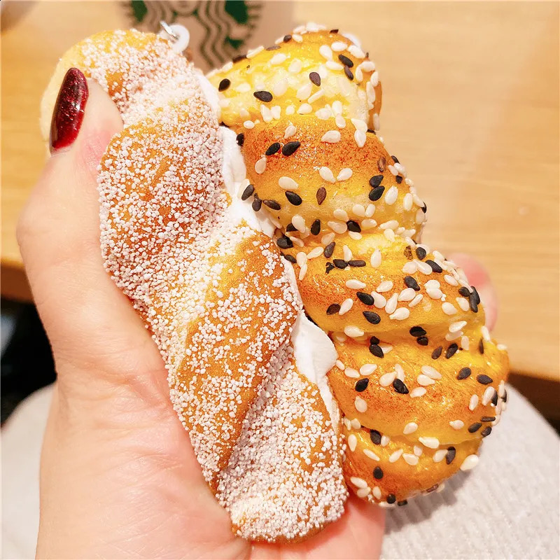 Creative simulation coconut bread keychain spoof gift decompression pinch fun bag charm personality accessories 241227