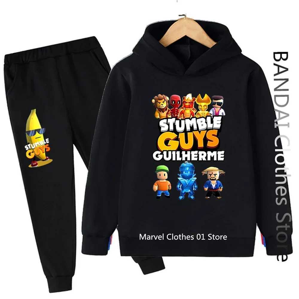 Stumble Guys Game Spring Hooded kids boutique clothes sweatshirt Pants pullover KAWaii Anime hoodie boys girls Sets X241228