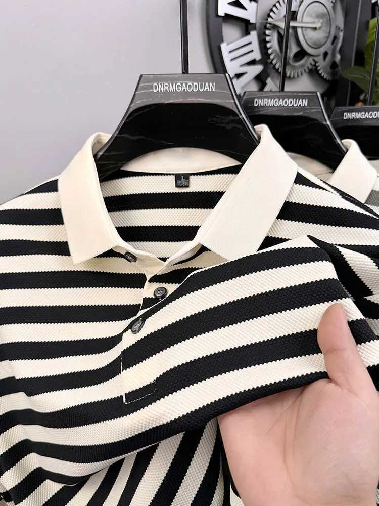 2024 New Fashion Contrast Stripe Long sleeve shirt Shirt Mens autumn High Quality T-shirt shirt Collar Korean Casual Youth Top X241228