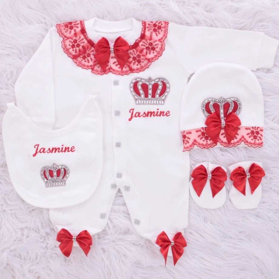 Custom Name Turkey Rompers Clothes Babies Newborn Crown Jewelry Luxury 4 Pieces Baby Romper Set With Shoes 0-12 Months X241228