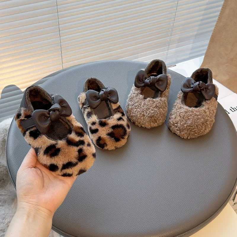 Kids Shoes Winter Toddler Girls Fashion Princess Flats Baby Children Brand Loafer Children Warm Fur outdoor Pearls Bow Soft Sole W241228
