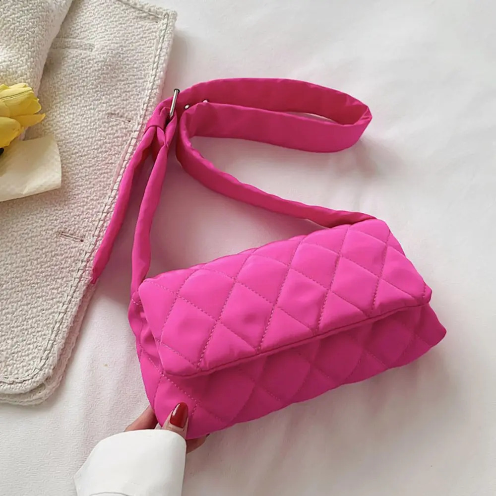 Autumn Winter Underarm Bags for Women Down Cotton Padded Plaid Shoulder Bags Fashion Quilted Handbags Girls Casual Tote 241227