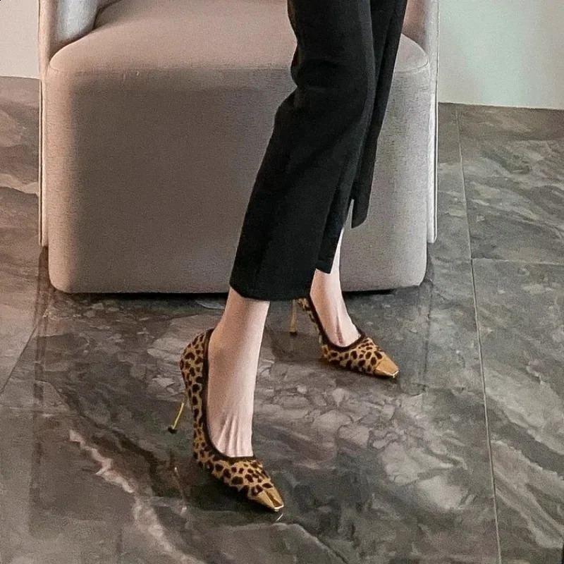 Women Leopard High Heels Shoes Suede Shallow Shoes Woman 2025 Trend Fashion Elegant Spring Sexy Dress Shoes Mujer Zapatillas 241228