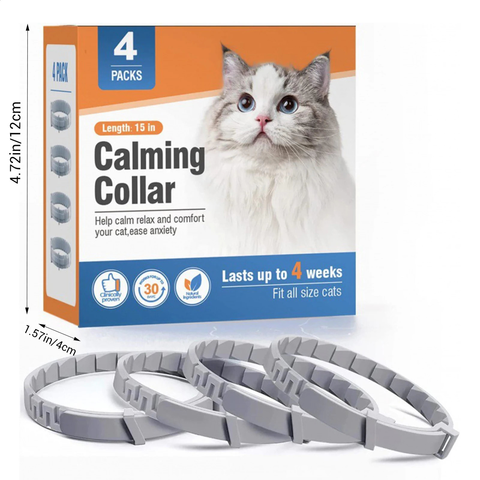 4pcs Calming Collar for Cats Relieve Stress and Anxiety Calming Collar dium Large Small Kitten 241227