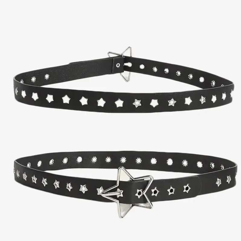 Star Eye Rivet Belt Goth Style Double Pin Buckle Man/woman Fashion Casual Punk Style Pu Leather Waistband for Jeans Y2K Belt W241228