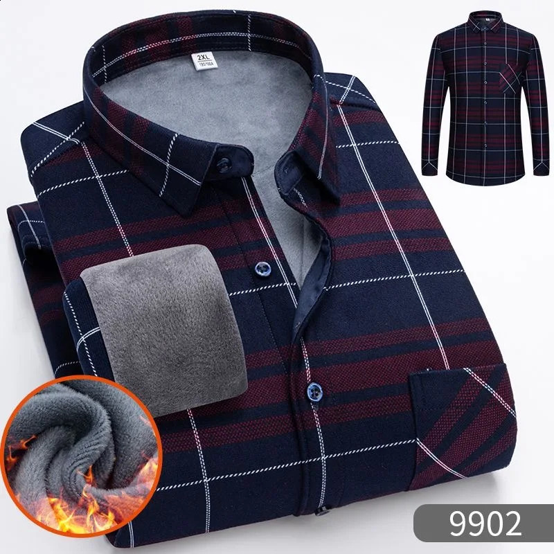 Autumn/Winter Fashion Sports Plus Fleece Thickened Warm Plaid Shirt Mens Casual Loose Comfortable High Quality Shirt L-5XL 241223