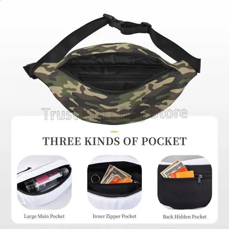 Green Camouflage Casual Fanny Pack Large Crossbody Waist Bag Adjustable Belt Bags for Travel Festival Hiking Cycling Running 241228