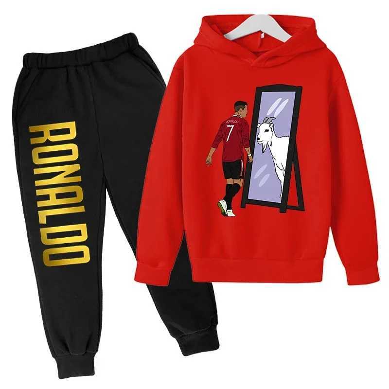 Childrens Clothing Childrens Sports Suit Spring and Autumn Fleece Hoodie Pants 2-piece Set Ronaldo Printed Kids Clothes Girls X241228