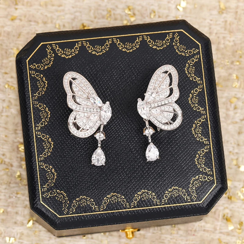 Summer high quality pure 925 Sterling Silver Trend Jewelry Ladies Sweet Butterfly exquisite drop ear clips 241226