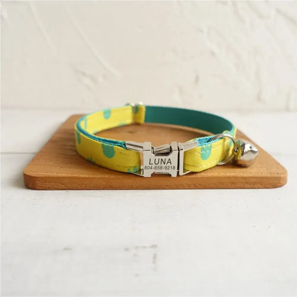 Personalized Cat Collar with Free Engraving Matching Pet LeashCustomzied Contacts Metal Buckle Dragon Paw Small Pet Collar 241227