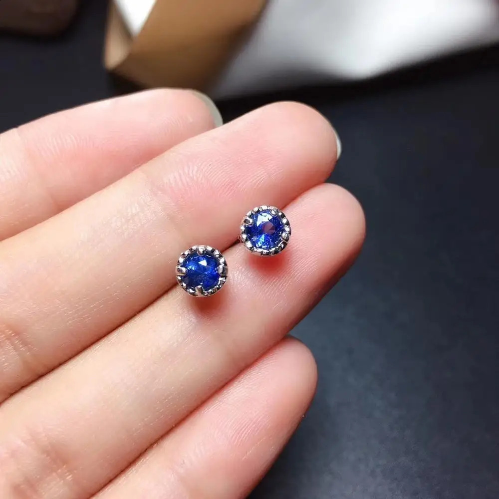 funny women silver earrings blue sapphire stud earrings 925 sterling silver jewelry real natural gem birthday year gift 241226