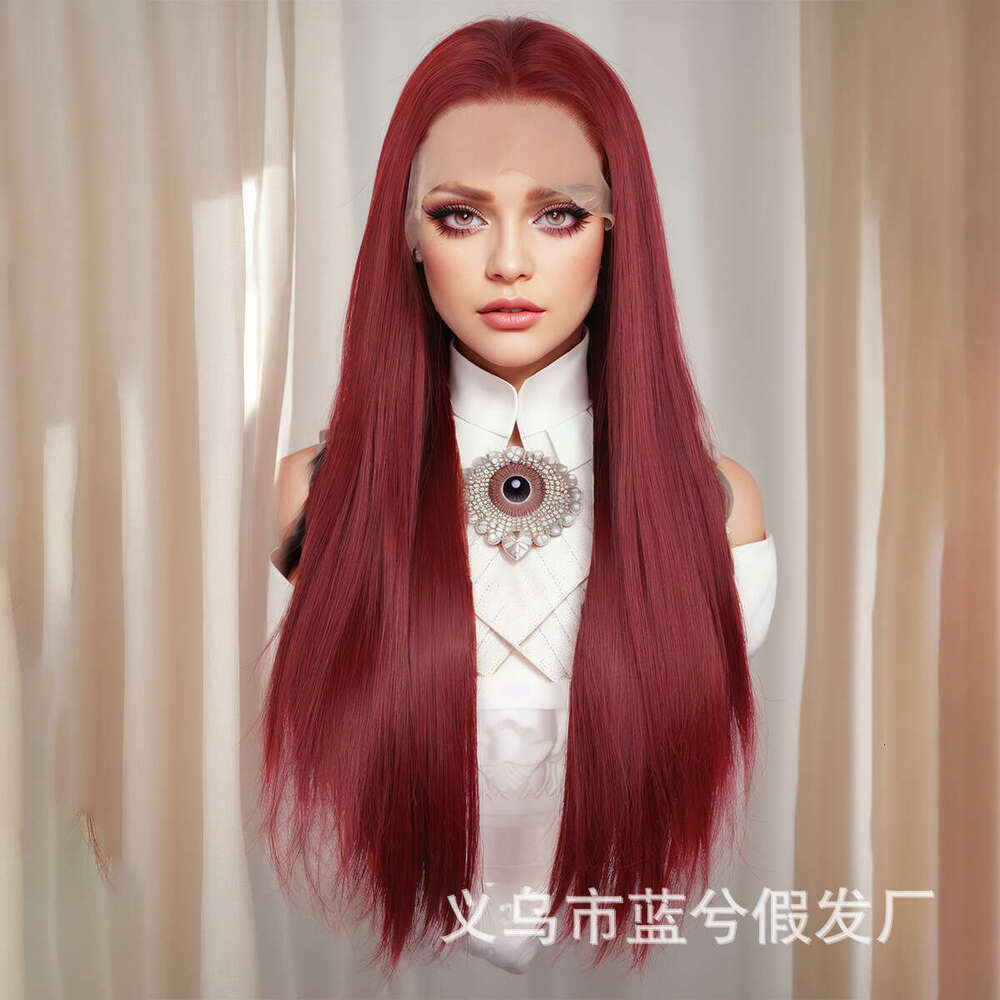 Fashionable New 28 Inch 13 * 4 Front Lace Bury Long Straight Hair With Medium Split High-Temperature Silk Synthetic Wig Kq2 Kq2