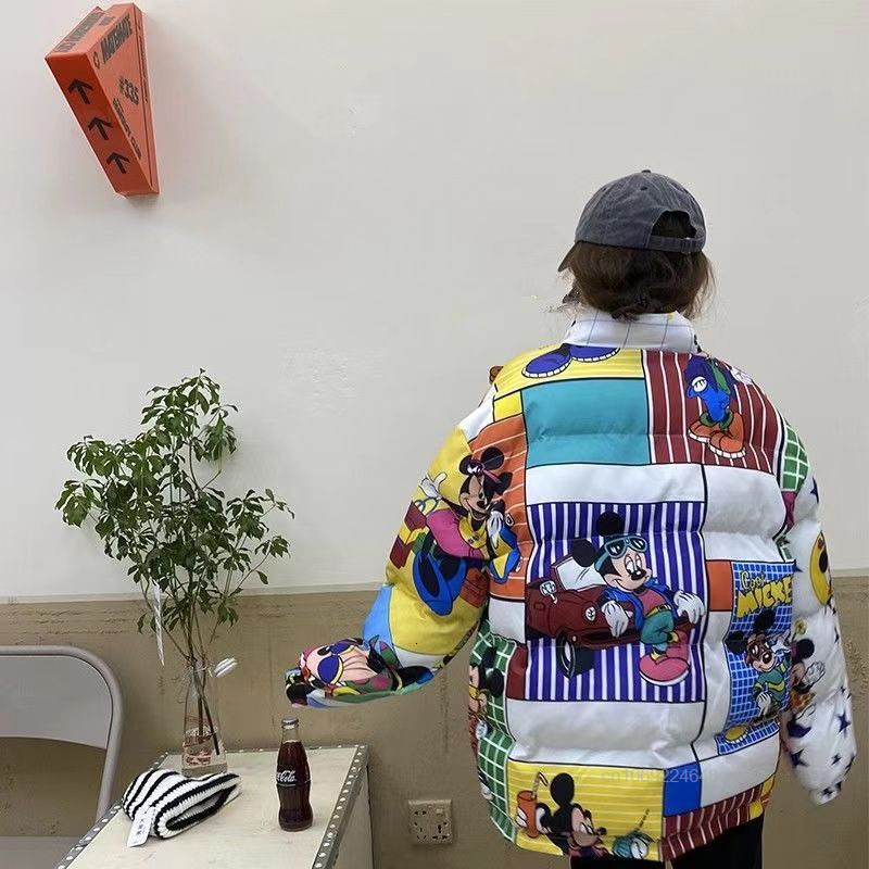 Women's Trendy Winter Cotoon Coat New Korean Version Loose Cartoon Print Jacket Casual Thick Cotton Clothes