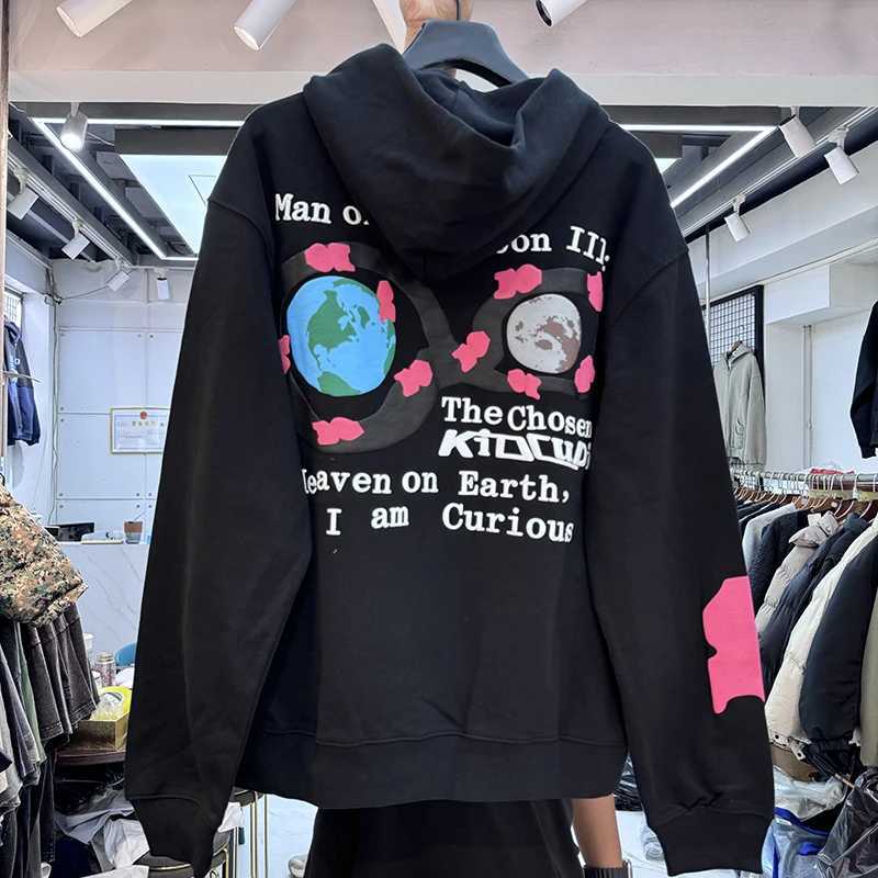 Puff Foam MOTM Letters Rainbow Connect Two People CPFM Hooded Hoodie Men Women Streetwear Sweatshirts Black Pullovers X241228