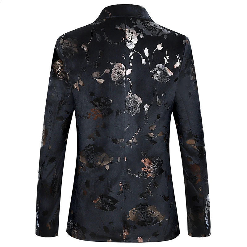 Mens floral printed bronze slim fit 6XL suit jacket fashionable and casual mens ping pong jacket 241227