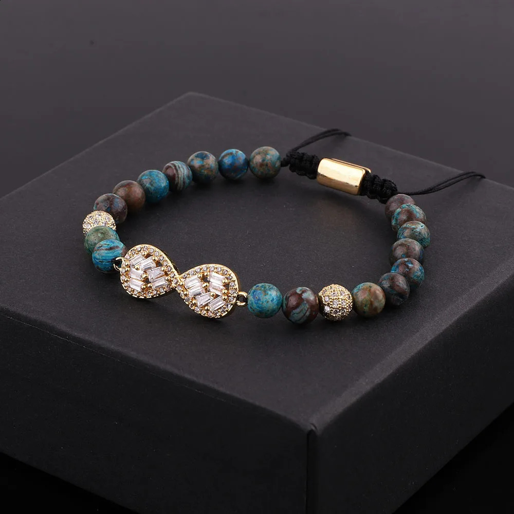 JARAVVI High Quality CZ Pave Infinity Charm Natural Stone Beads Macrame Friendship Bracelet Women Men Jewelry Gift 241227