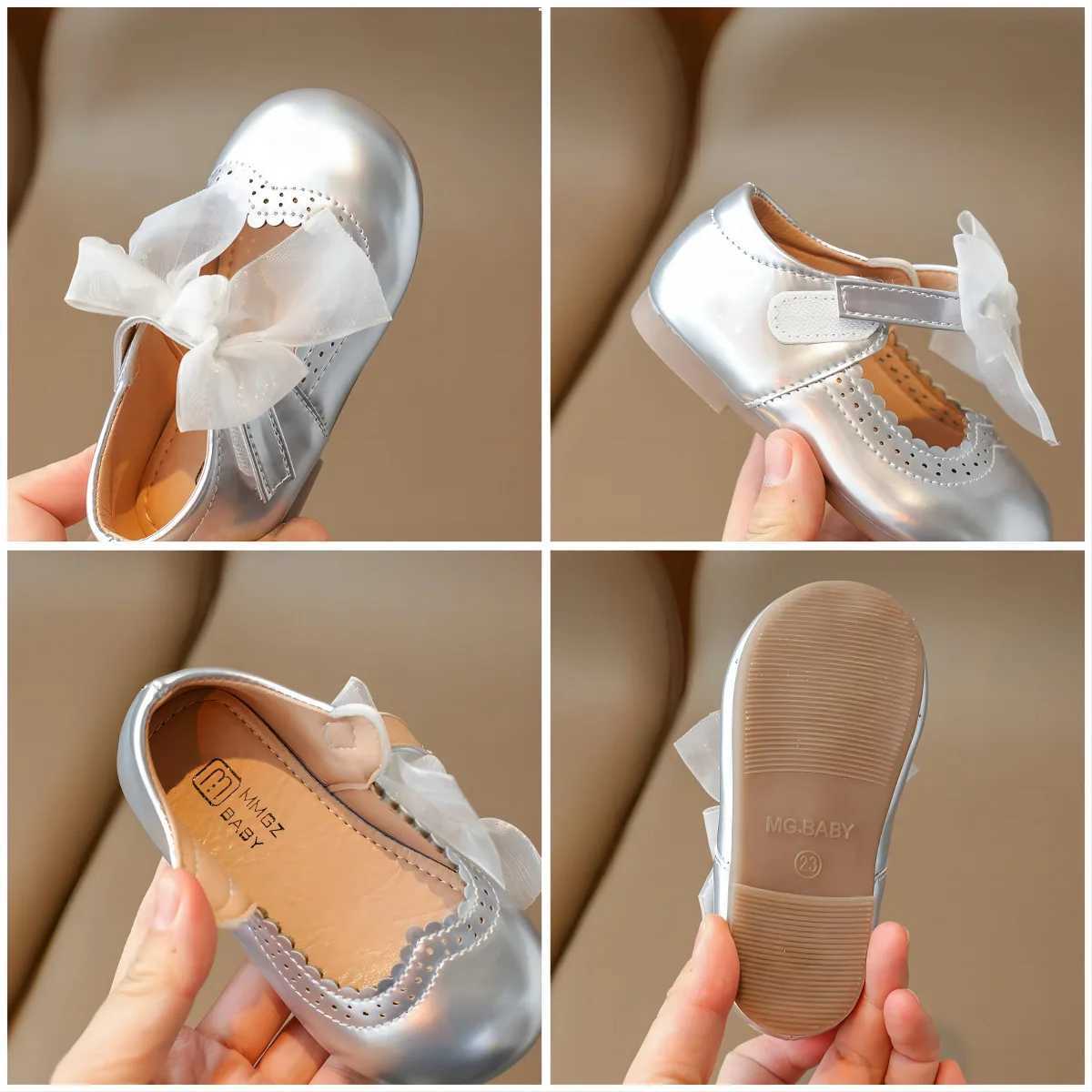 Baby Girls Princess Shoes 2024 New Kids Fashion Bowknot Solid Leather Flats Comfortable Cute Toddler Shallow Mary Jane Shoes W241228