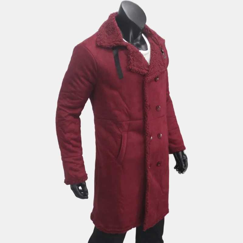 Mens trench clothing long coat wool lining mens coat thick faux fur mens coat warm windproof EU size W241228