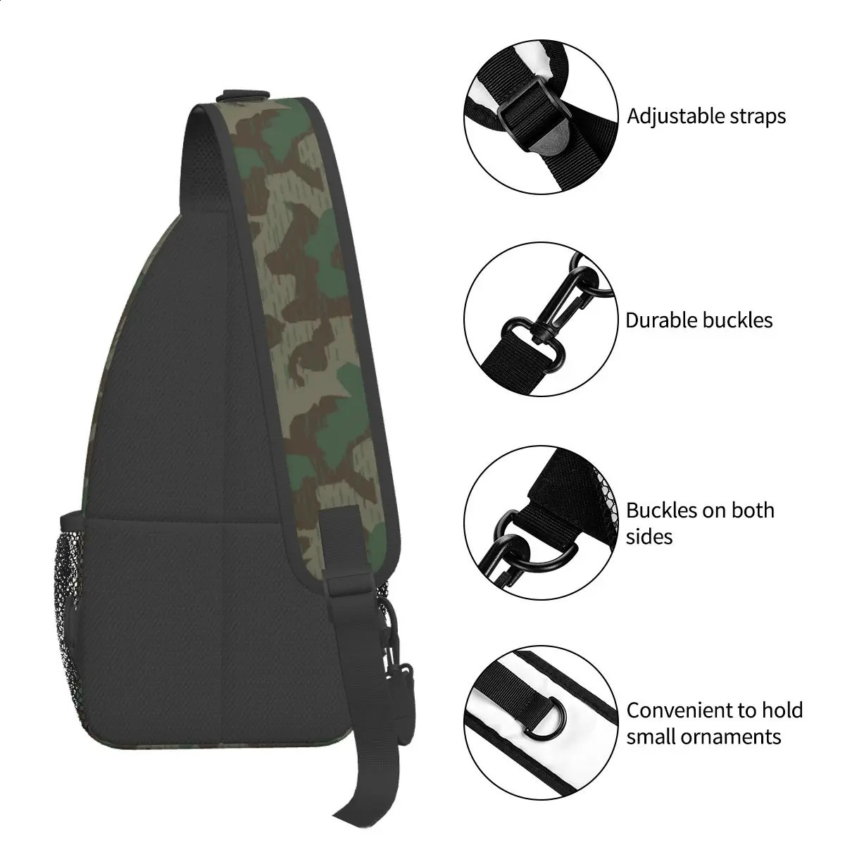 German Splittermuster Camouflage Crossbody Sling Bag Small Chest Bag camo Shoulder Backpack Daypack Hiking Travel Cycling Bag 241228