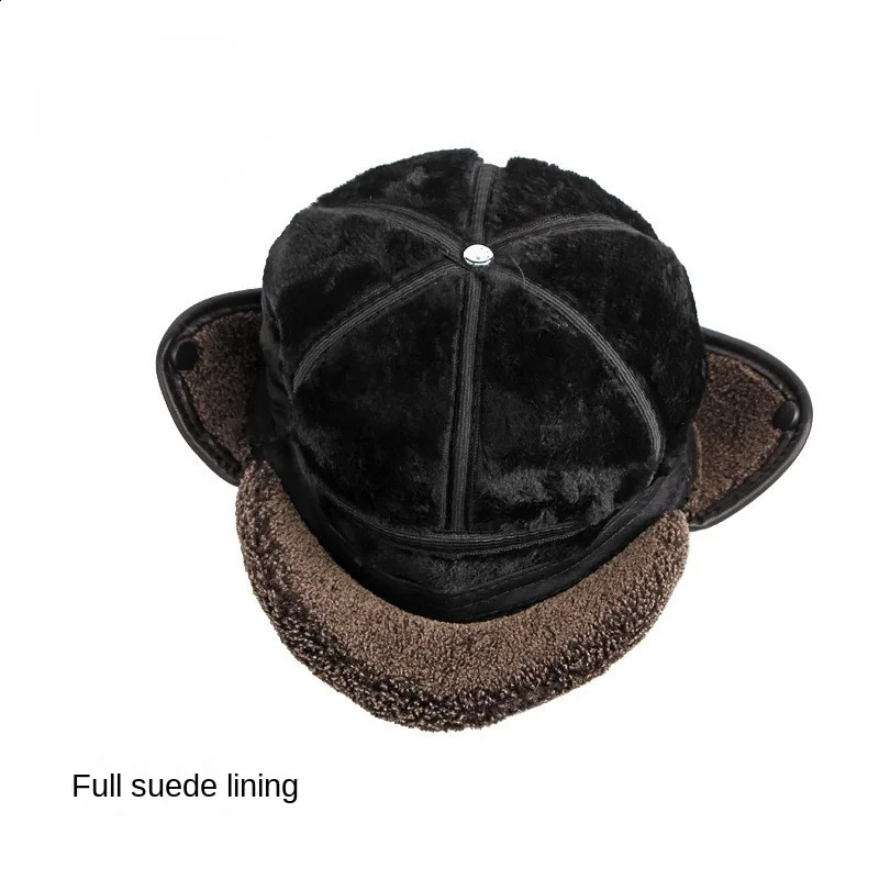 Hat Mens Winter Ear Protection Warm Middle aged Duck Tongue Hat Leather Windproof Cold Resistant Plush Baseball Hat 241227