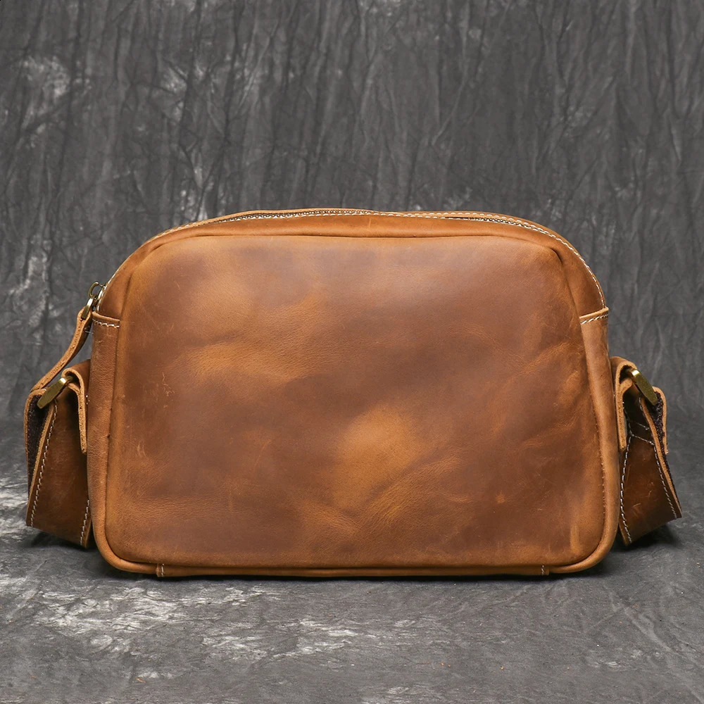 LUOKIR Genuine Leather Minimalist Mens And Womens Shoulder Bag Crazy Horse Diagonal Cross Retro iPad 241227