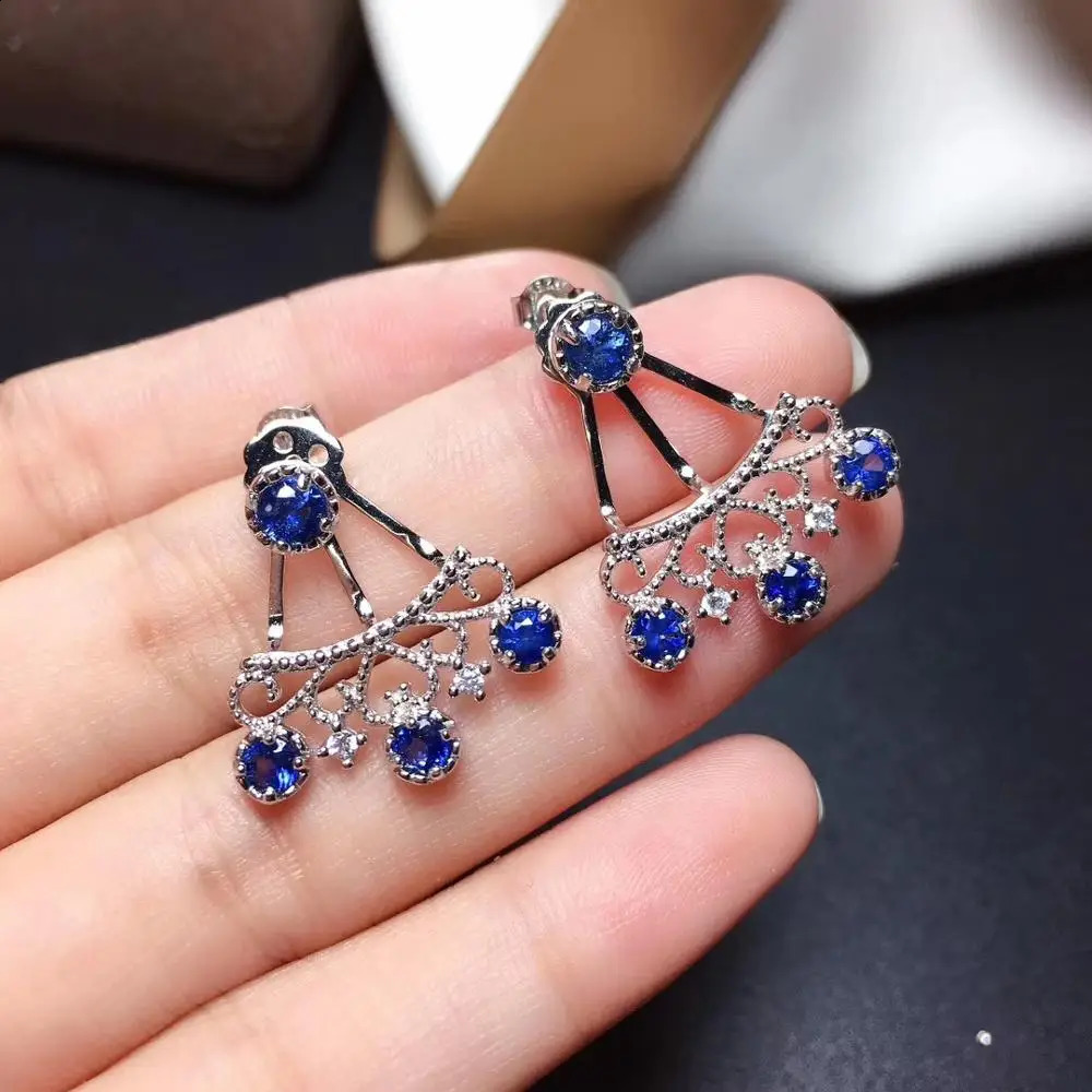 funny women silver earrings blue sapphire stud earrings 925 sterling silver jewelry real natural gem birthday year gift 241226