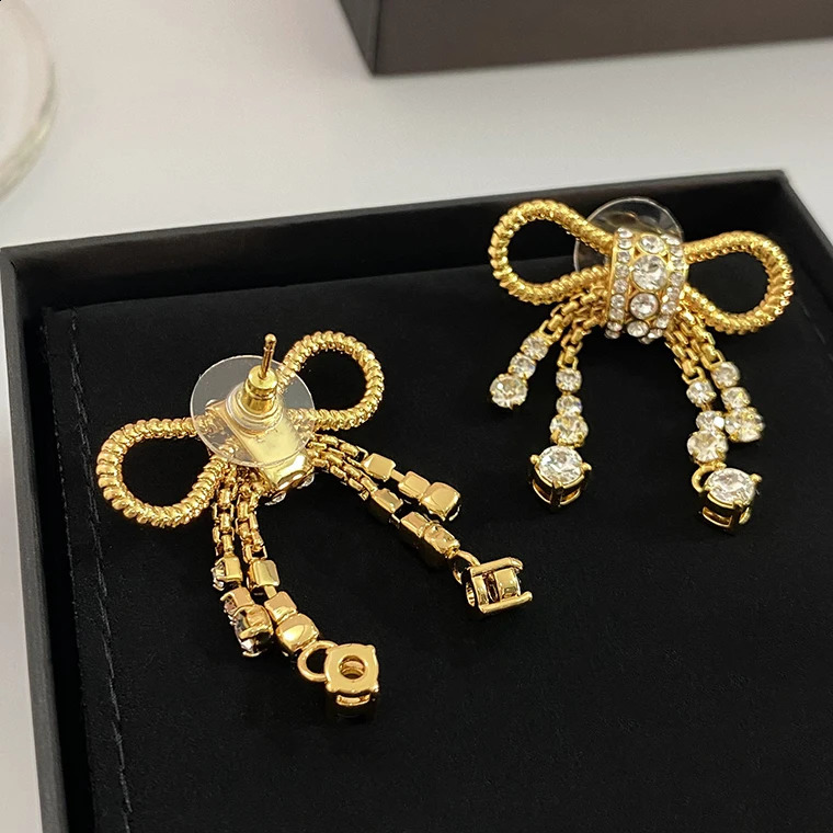 Crystal Bow Gold Earrings Women Top Quality Sweet Fancy Jewelry Boutique Trend 241226