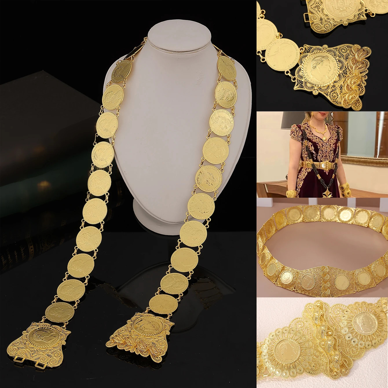 Algeria Bride Alloy Belt Coin Shaped Waist Chain Jewelry Middle Eastern Womens Traditional Festive Dress Accessoies 241227