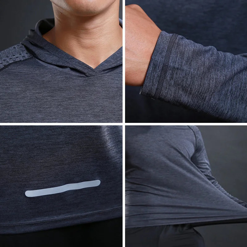 Solid Color Gym Clothing Long Sleeve Slim Fit Hooded TShirt Cotton Breathable Hoodie Mens Bodybuilding Fitness Muscle Sportwear 241223