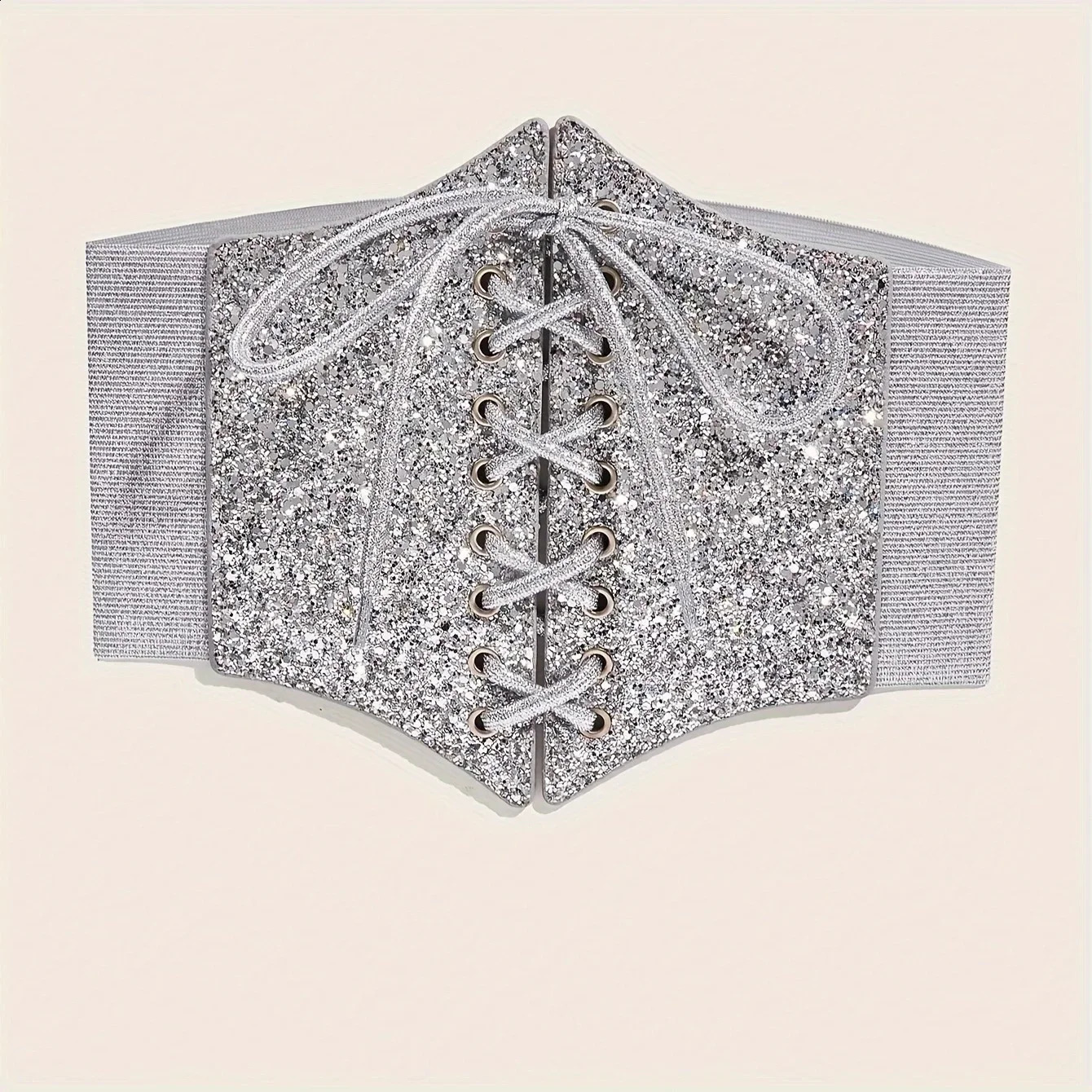 Womens Silver Vintage Corset Belt Punk Sequin Wide Waistband Lace-up Cummerbunds Womens Dresses Elastic Girdles Decorative Corset 241227
