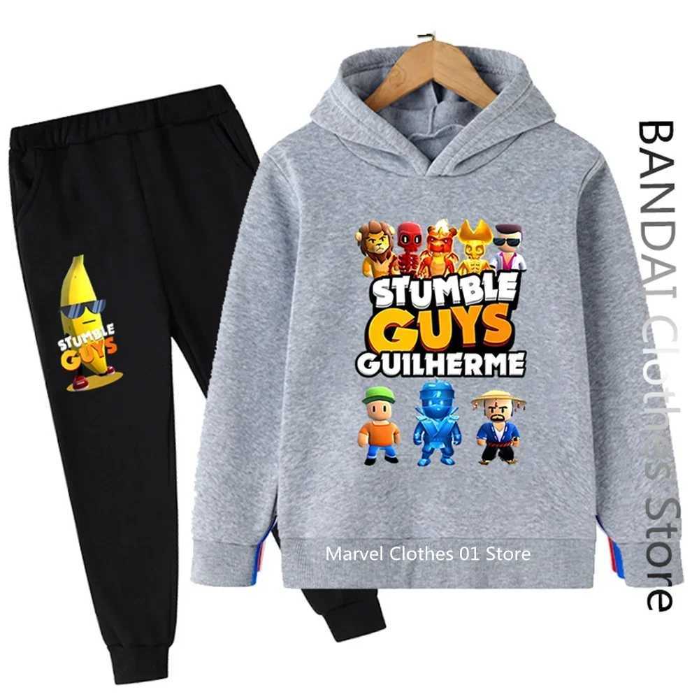 Stumble Guys Game Spring Hooded kids boutique clothes sweatshirt Pants pullover KAWaii Anime hoodie boys girls Sets X241228