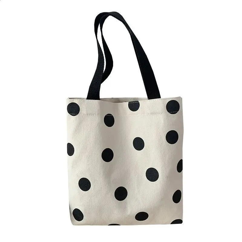 Fashion Harajuku Solid Color Canvas Small Shopper Bag Womens Ulzzang Black Large Capacity Polka Dots Shoulder 241227