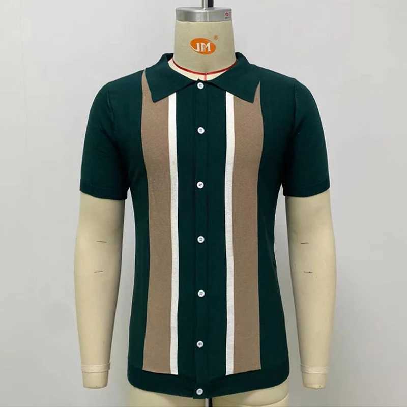 Mens Short Sleeve shirt Shirts Casual Knitted Shirt Mens Slim Striped Business Shirt Blouses Fashion Social Shirts Tee Mens Clothing X241228