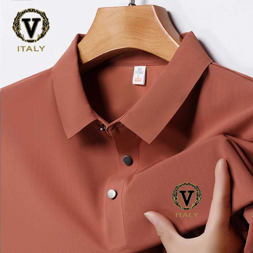 High end ice silk shirt shirt mens short sleeved letter printed T-shirt summer 2024 cool breathable business casual luxury top X241228