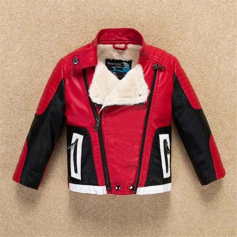 Handsome Cool Boys Leather Motor Jacket For Autumn Spring Kids Warm Coat Bomber Baby Toddler Winter Clothes 241227