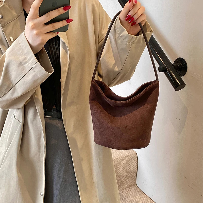 Suede Hobo Bag for Women Retro Handbag Purse Mini Tote Bags Vintage Shoulder Bag Trendy Purses Clutch Top Handle Bag 241228