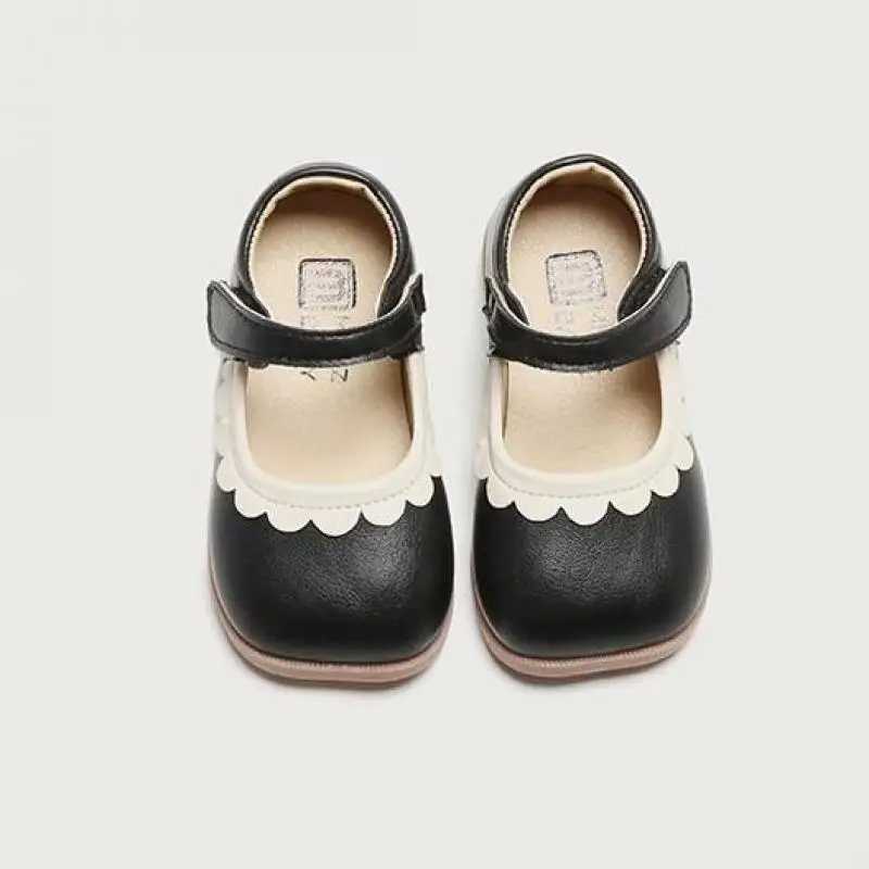 Girl princess shoes with pleated square edges cute childrens spring flat shoes solid color 21-30 fashionable childrens casual shoes for young children