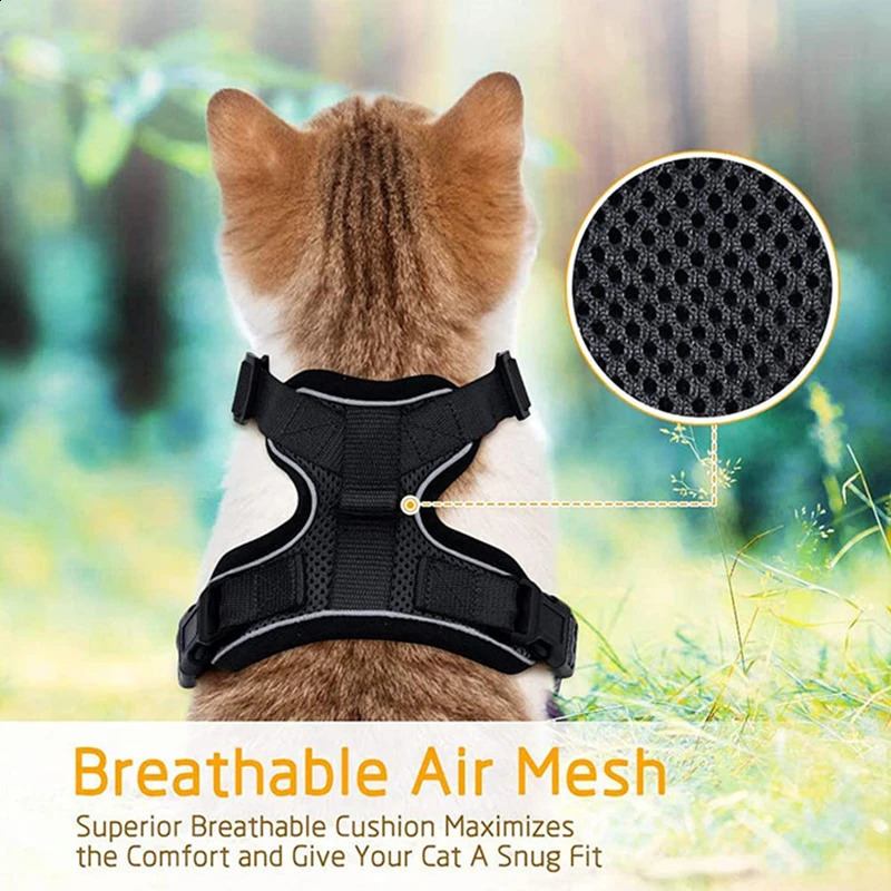 Soft Mesh Small Cat Harness and Leash Set Adjustable Vest Escape Proof for Pet Kitten Easy Control Reflective Puppy Dogs 241227