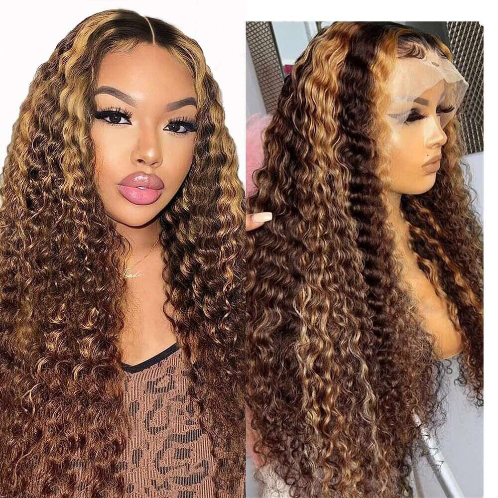 Front Lace Real Full Head 4/27 Human Hair Wig, DEEP Roll Kq1 Kq1