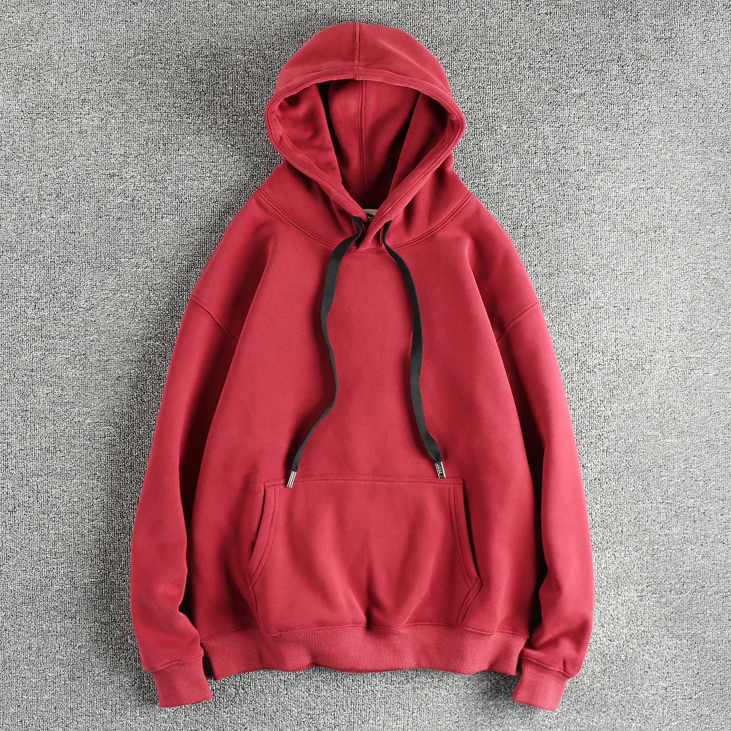 Austrian fine wool thick hoodie mens design sense solid color retro loose top X241228