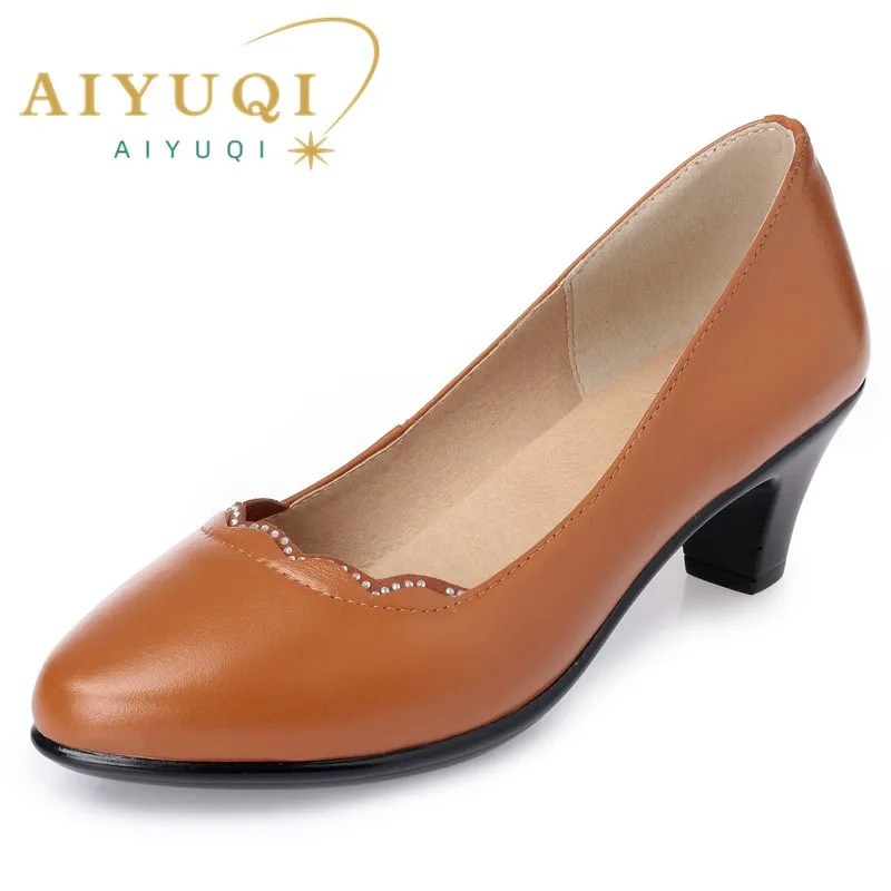AIYUQI Women's Dress Shoes Genuine Leather Large Size Women's Spring Shoes One Foot Slip-on Women's Shoes