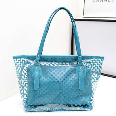 Large Capacity Women's Summer New Style, Small Fresh Polka Dot Transparent Handheld Single Shoulder Jelly Bag, PVC Beach Bag