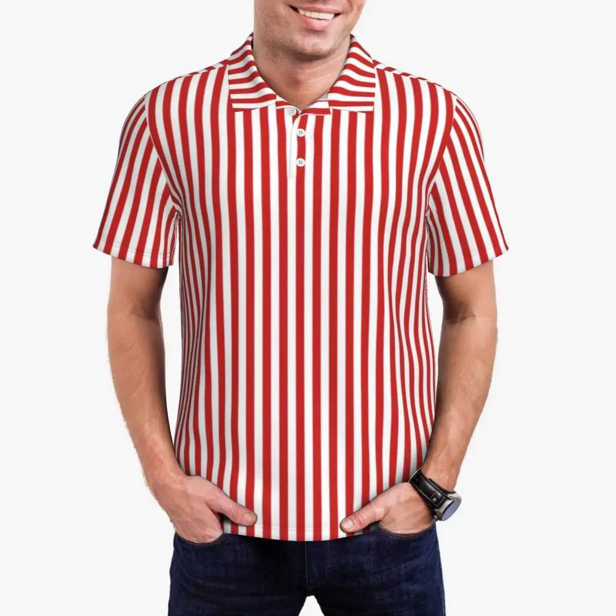 Vertical red striped shirt shirt mens white line printed casual beach shirt collar T-shirt short sleeved graphic oversized clothing X241228