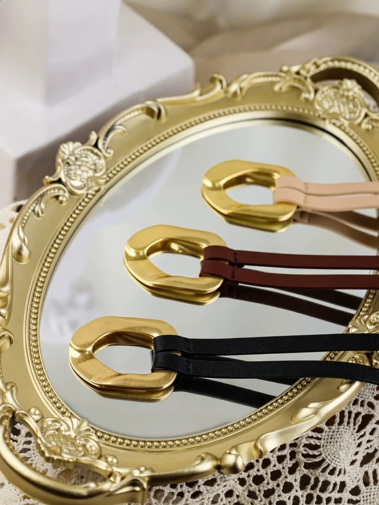 Vintage Double Layer Leather Belt Golden Buckle for Women - Stylish Waistband for Dress Knot Female Waist Chain Thin Belt 241227