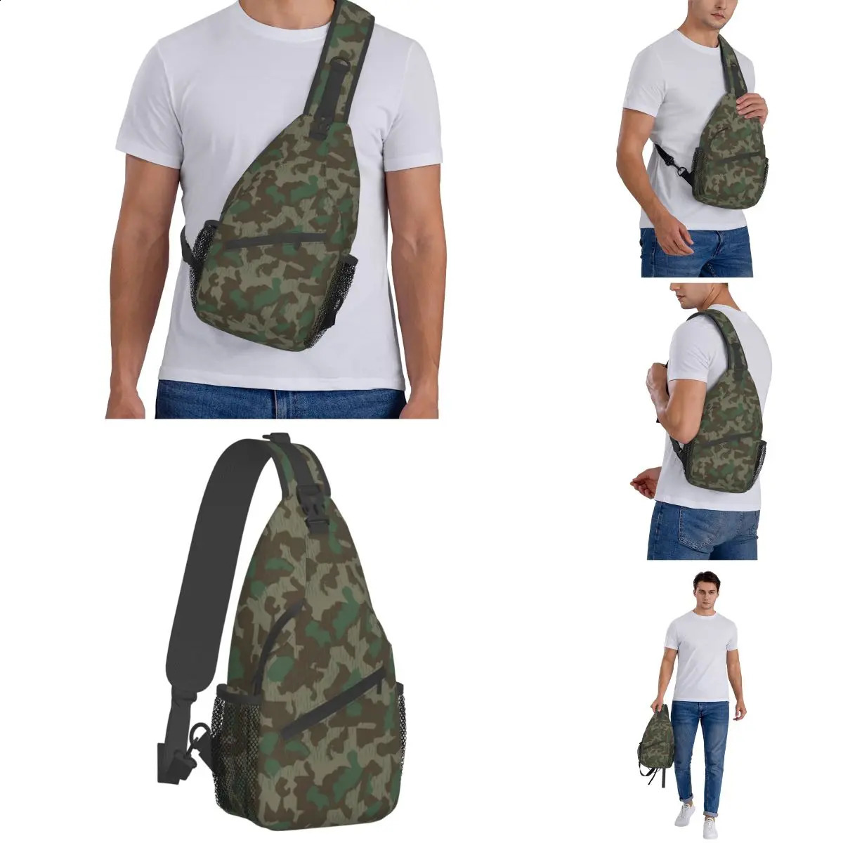 German Splittermuster Camouflage Crossbody Sling Bag Small Chest Bag camo Shoulder Backpack Daypack Hiking Travel Cycling Bag 241228