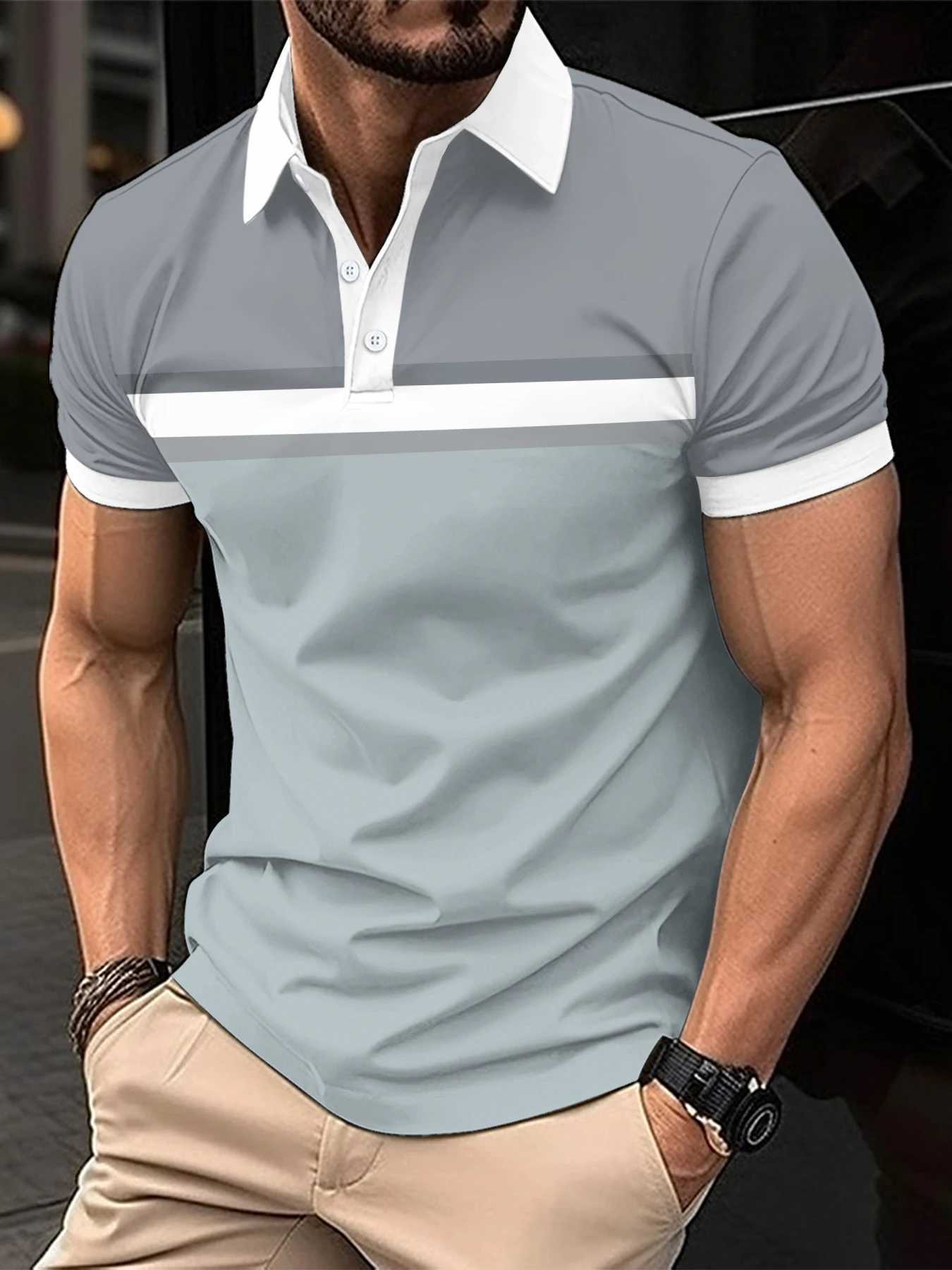 2024 best-selling new summer mens shirt shirt with lapel and patchwork color short sleeved business casual button sports shirt for mens wear X241228